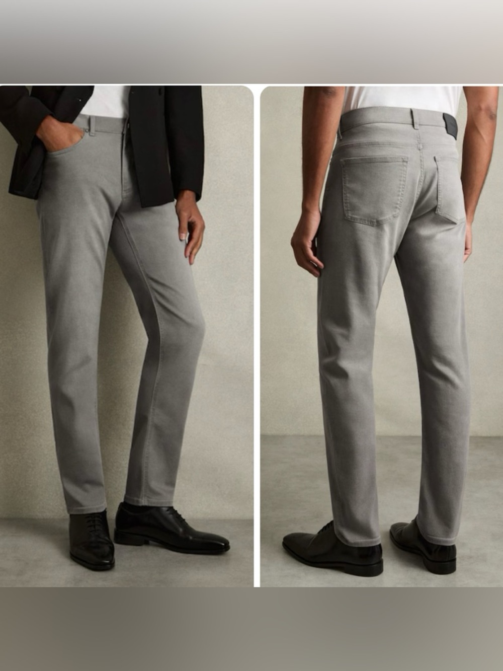 NWT Reiss Picton Cotton-Stretch Slim-Fit Jeans in Light Washed Grey size 34